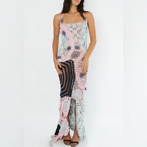 Cassandra Vintage Crochet Evening Dress Multi-Coloured